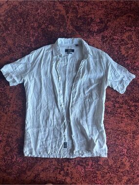 Mavi Blue Short-Sleeve Linen Blend Button-Down Shirt